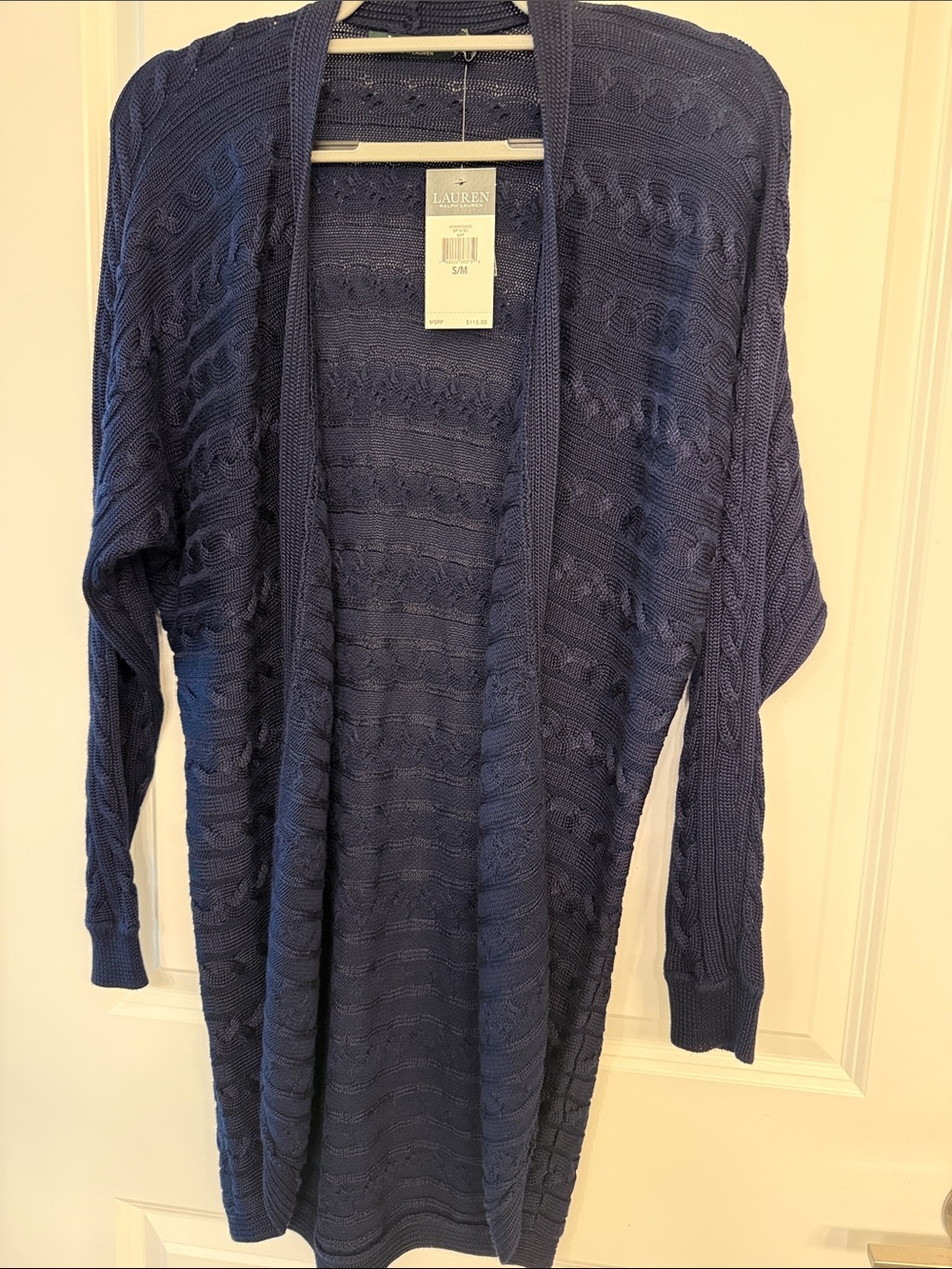 Lauren Ralph Lauren Navy Open-Front Cable Cardigan